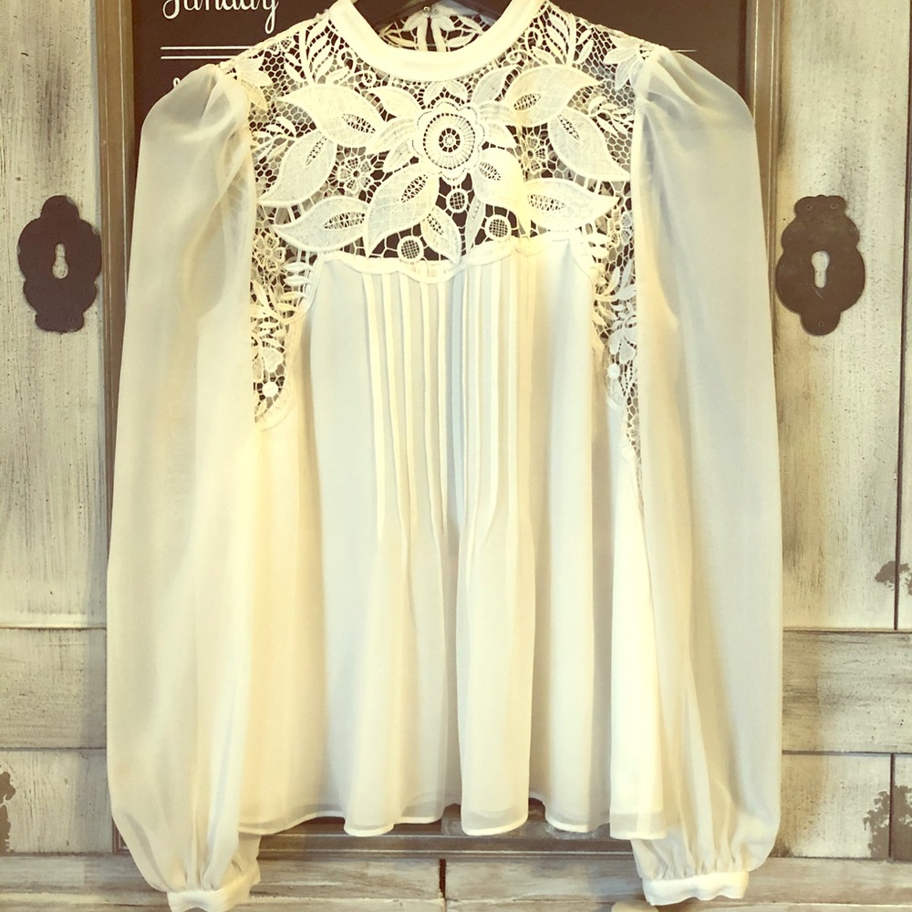 Express White Crochet Open-Back Blouse